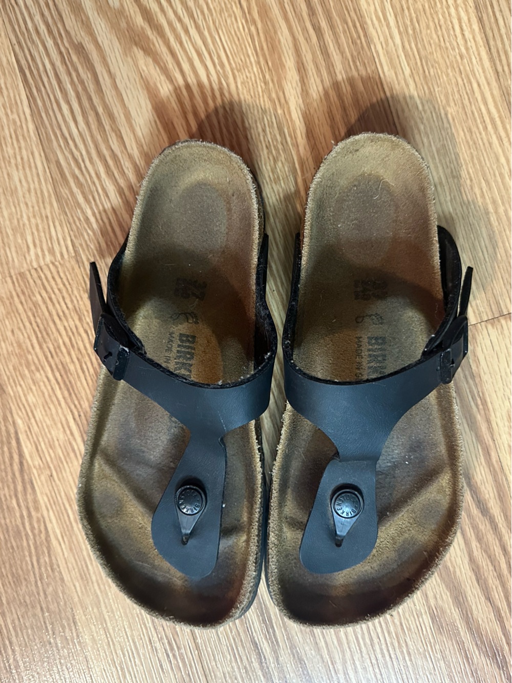 Birkenstock Black and Brown Suede Footbed Thong Sandals